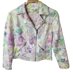 Adyson Parker Woman’s Watercolor Multicolored Tie Dye Zip Up Moto Jacket Sz S